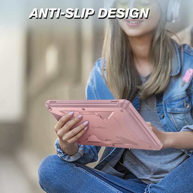 Fintie Shockproof Case for All-New Fire HD 10 Tablet (13th Generation 10.1 2023 Release) [Tuatara] Rugged Unibody Hybrid Bumper Kickstand Cover with Built-in Screen Protector Light Pink