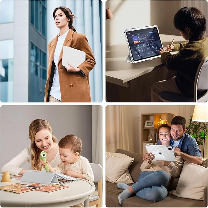 Case for iPad Air 13 Inch M3/M2 (2025/2024) &amp Pro 12.9 Inch 6th/5th/4th/3rd Generation 2022/2021/2020/2018 with Pencil Holder 2 in 1 Detachable Trifold Sliding Cover with Clear Back Shell Gray