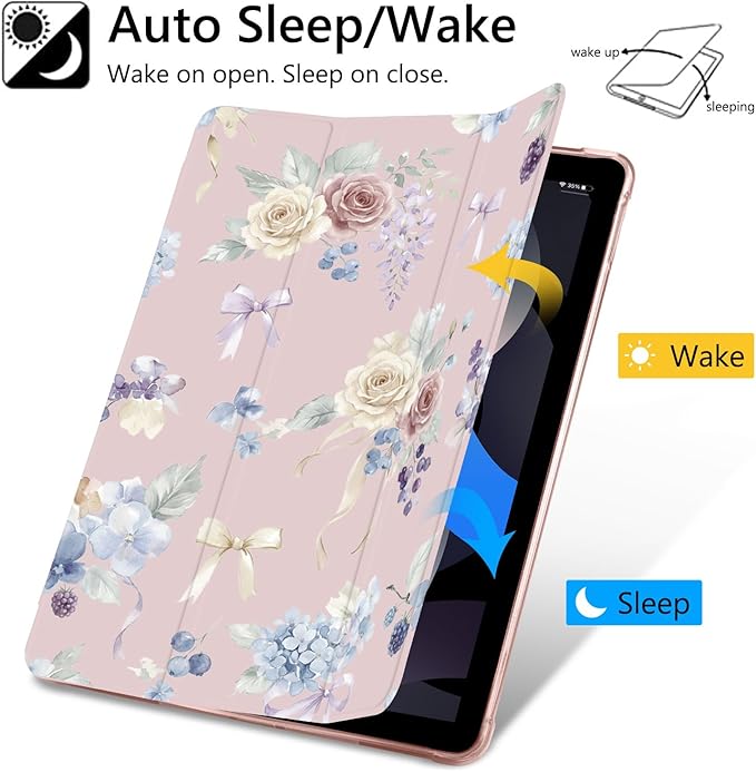 Pretty Flowers Case for iPad Air 13 (M3) 2025/ (M2) 2024/iPad Pro 12.9 2022/2021 Protective CasePencil Holder &amp Clear Back &amp Trifold Cover for Women Scratchproof Cover