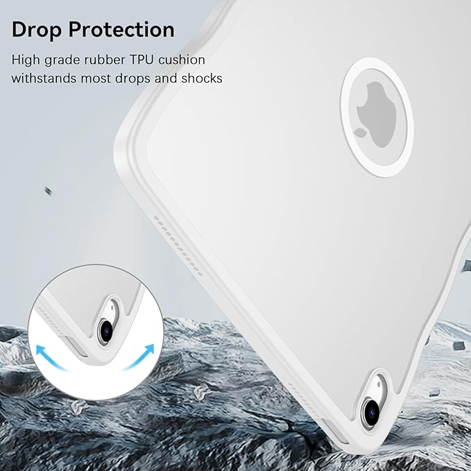 BENTOBEN Magnetic for iPad A16 Case (11th Generation 11 Inch 2025) iPad 10th Generation Case 10.9 Inch 2022 Cute Curly Wavy Translucent Matte Slim Soft TPU Tablet Cover for iPad 11th/10th Gen White