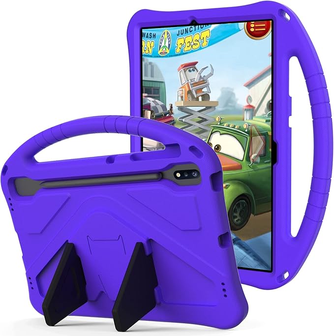 Kids Case for Samsung Galaxy Tab S10 Plus/Tab S9 FE Plus/Tab S9 Plus 12.4 inch EVA Shockproof Cover with Handle Stand Purple
