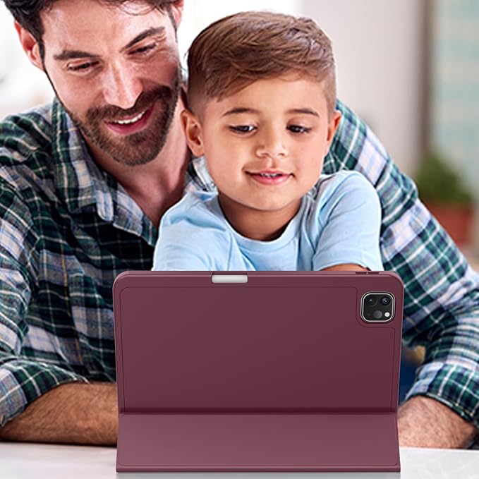 ZryXal iPad Pro 11 Inch Case (M5) 2025/ (M4) 2024 (Model: A2836/A2837/A3006) Trifold Stand Smart Cover with Pencil Holder and Soft TPU Back Auto Wake/Sleep (Wine)
