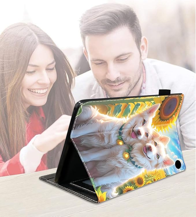 Case for Amazon Fire HD 10/HD 10 Plus Tablet 10.1 (13th/11th Generation 2023/2021 Release) Slim PU Leather Cover with Card Slot &amp Auto Wake/Sleep Dog and Sunflower