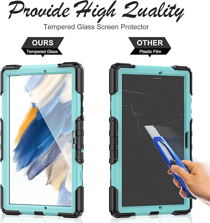 Case for Samsung Galaxy Tab A8 5G Tablet Case 10.5 inch [with Tempered Glass Screen Protector] Rotatable Kickstand S Pen Holder Hand/Shoulder Strap (SkyBlue)