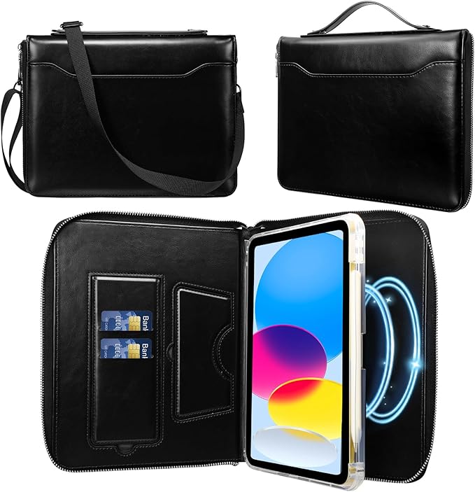 E NET-CASE Case for iPad Air 11 M4/M3/M2 (2026/2025/2024)/iPad (A16) 11th Gen 11 2025/iPad Air 5th/4th Gen (2022/2020) 10.9with Pen Holder/Hand Strap/Carrying Shoulder Strap (Black)