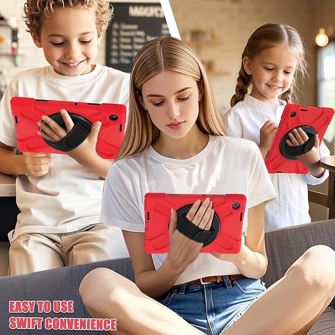 Tablet Case Compatible with Lenovo Tab 10.1(TB-311XU) /K10C TB311FU 2025 Case Protective Heavy Duty Rugged Shockproof Drop Protection Cover Shoulder Strap for Kids Silicone Cover(Red)