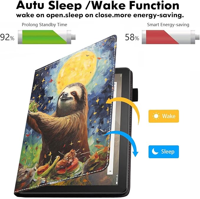 Case for All-New Amazon Kindle Fire HD 10 &amp 10 Plus Tablet 10.1 (13th/11th Generation 2023/2021 Release) - PU Leather Folio Case with Smart Auto Wake/Sleep Sloth