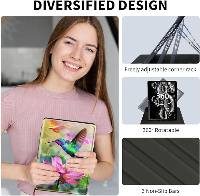 Case for Samsung Galaxy Tab S9 FE 5G 10.9 Inch/Galaxy Tab S9 11 Inch 2023360 Degree Rotating Swivel PU Leather Stand Slim Flip Folio Cover with Auto Wake/SleepHummingbird Lotus