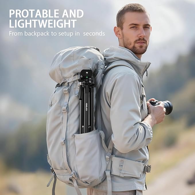 KINGJOY 71 Camera &amp Phone Tripod Lightweight Travel Stand with 2-in-1 Tablet Mount Wireless Remote and 3-Way Pan Head Max 6.6LB Compatible with Canon Nikon iPhone 17/16 Pro Max DSLR Vlogging