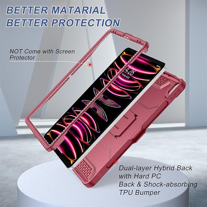 Soke Case for iPad Pro 12.9 Inch 6th/5th/4th Generation(2022/2021/2020 Release) Rugged Shockproof Protective Cover with Built-in Kickstand for Apple iPad Pro 12.9 - Dark Red