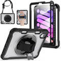 BRAECNstock Case for iPad mini 7 (A17 pro) 2024 &amp Mini 6 2021 8.3-inchShockproof Protective Cover with Pencil HolderScreen Protector360° Rotating Hand Strap/Stand-Black