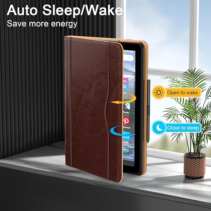 Grifobes Case 8/8 Plus [Only for 2024/2022/2020 Released 12th/10th Generation] Premium PU Leather Folio Stand Smart Auto Wake/Sleep Cover with Built-in Stylus Holder/Pocket Brown