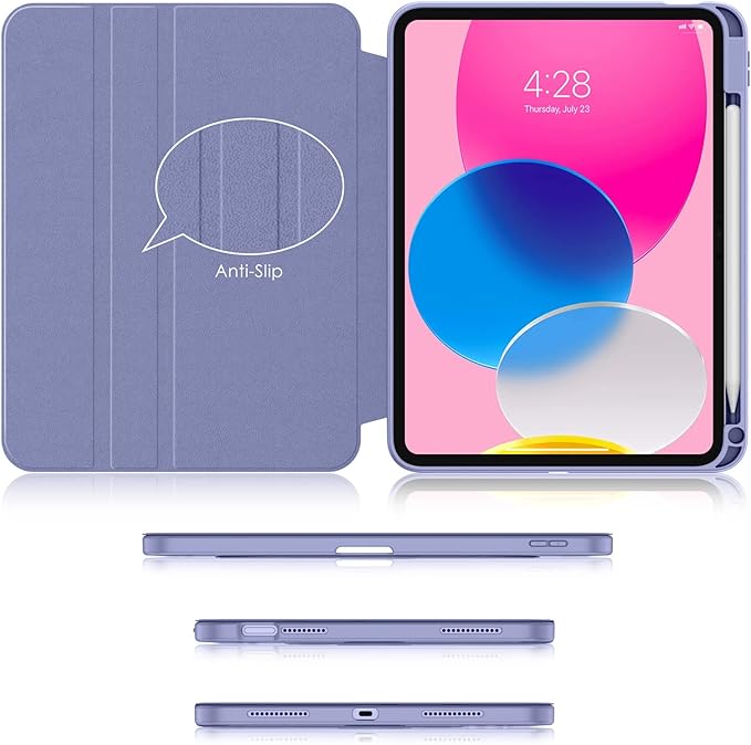 Soke Rotating Case for iPad (A16) 11th Generation 2025 iPad 10th Gen 2022 with Pencil Holder [Shockproof + Auto Sleep/Wake] 360 Degree Rotation Clear Back for iPad 11/10.9 - Lilac Purple