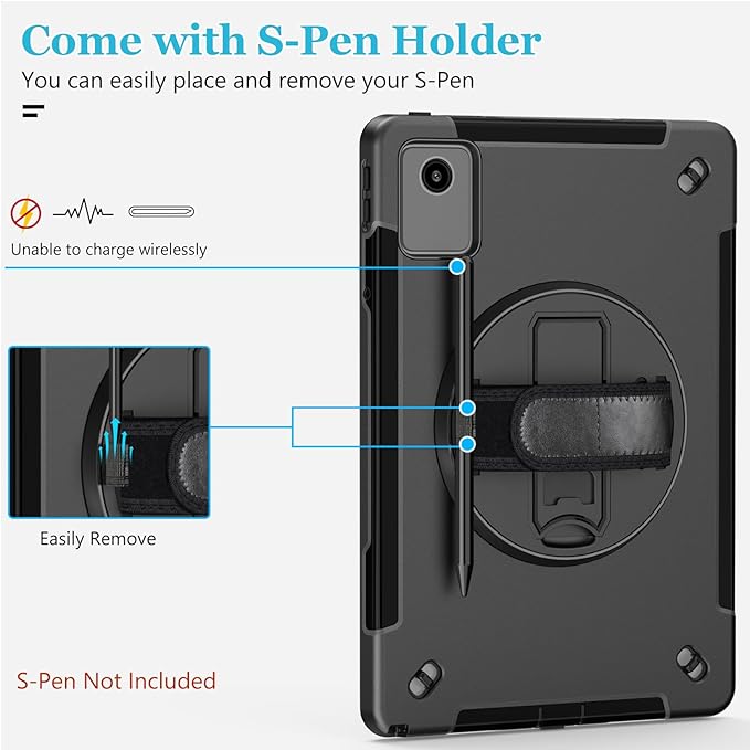 Case for Lenovo Tab M11 &amp K11 LTE 11 Inch: Cover for Lenovo Idea Tablet 11 (TB330FU/ TB330XU) with Screen Protector- Stand- Handle-Shoulder Strap-S-Pen Holder-Black