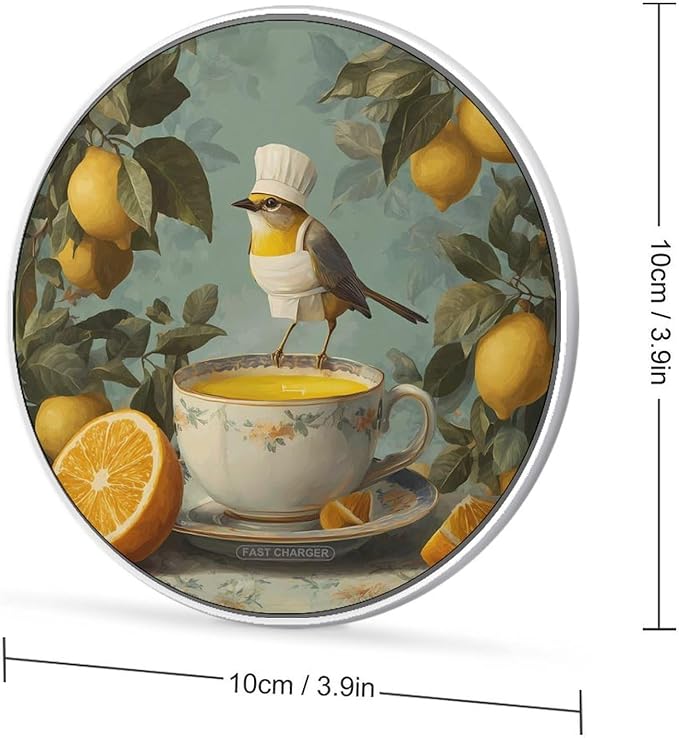 Bird Chef Orange Juice Lemon Phone Charger Magnetic Charging Pad Anti-Slip with USB Cable