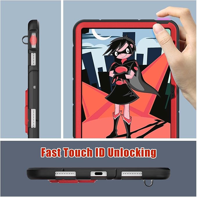 Compatible with Apple iPad 10th 2022 Tablet CaseLightweight Shockproof Rugged Protective Cover with Kickstand for Kids Children Boys Babies Black Red