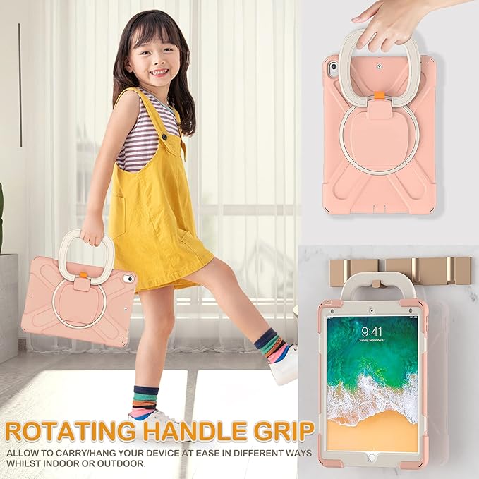 BRAECN Case for iPad Air 3 [Full-Body] [Drop-Proof] Silicone Case with 360°Rotating Hand Grip/Pencil Holder/Shoulder Strap/Stable Kickstand for iPad Air 3rd Generation 2019/ Pro 10.5 2017-Rose Gold