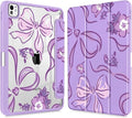 Mektron Case for M5/ M4 iPad Pro 11 inch 2025/2024 with Pencil Holder Compatible Models: A3357/A3358/A3359/A2836/A2837/A3006 Shockproof Cover Clear Shell Flowers-Bows-Purple