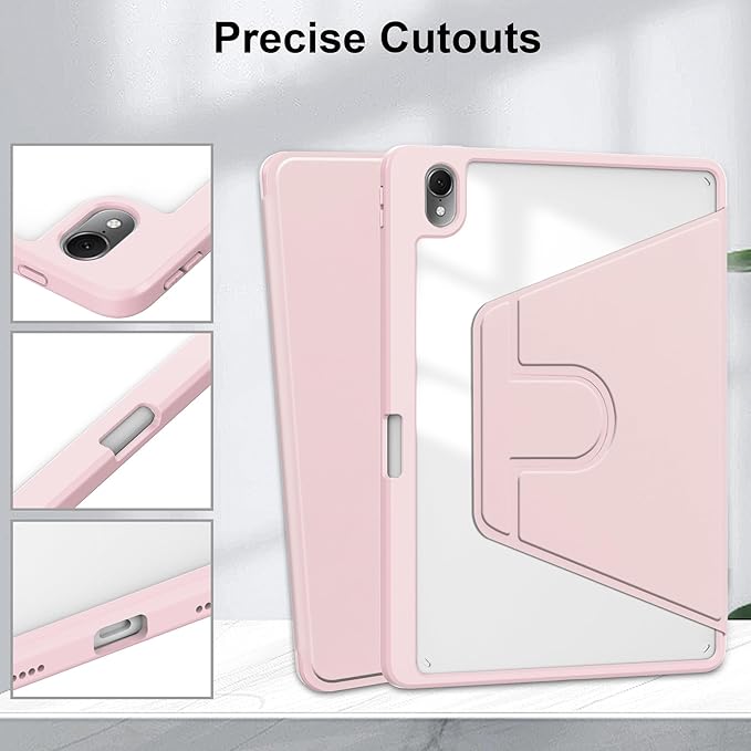 Rotating Case for Huawei MatePad SE 11 inch 2024 with Pencil Holder360 Degree Rotation Protective Stand Smart Tablet Slim Hard Shell Folio Cover Clear Back Auto Wake/Sleep (Pink)