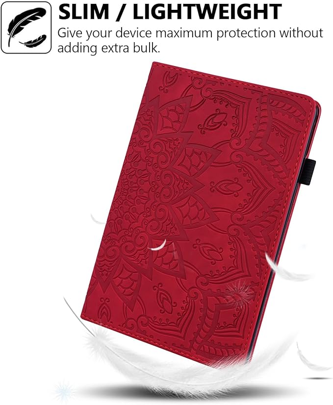 Case for Amazon Fire Max 11 (2023) Techcircle Stylish Mandala Embossed PU Leather Folio Stand Soft TPU Back Cover Slim Lightweight Elastic Band Protective Case with Pen Holder &amp Card Slots Red