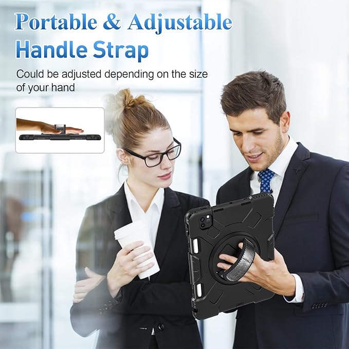 SUPFIVES 2022 iPad Pro 11 inch Case (4th Generation)Upgraded Military Grade Shockproof Silicone iPad Pro 11 4th/3rd/2nd Gen Cover Pencil Holder+ Handle+ Shoulder Strap+ Rotating Kickstand Black