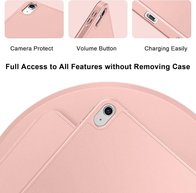 Case for iPad (A16) 11 Inch 2025/iPad 10th Generation 10.9 Inch 2022 Slim Trifold Stand Protective Cover with Pencil Holder and Soft TPU BackSupport Auto Sleep/Wake (Rose Gold)