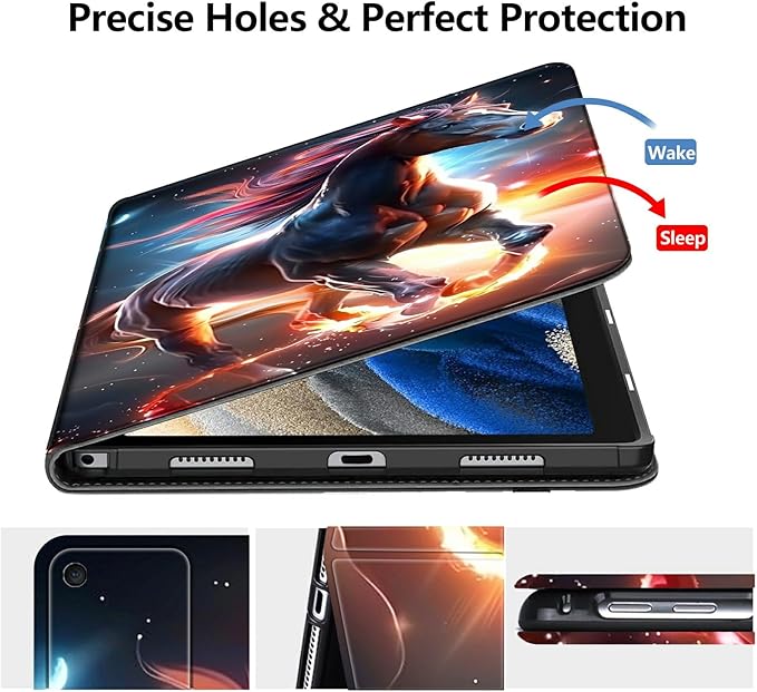 DIGTIALLL Case for Amazon Kindle Fire 7 Inch Tablet (9th/7th/5th Generation 2019/2017/2015 Release) PU Leather Smart Protective Cover with Auto Sleep/WakeHorse with Glowing