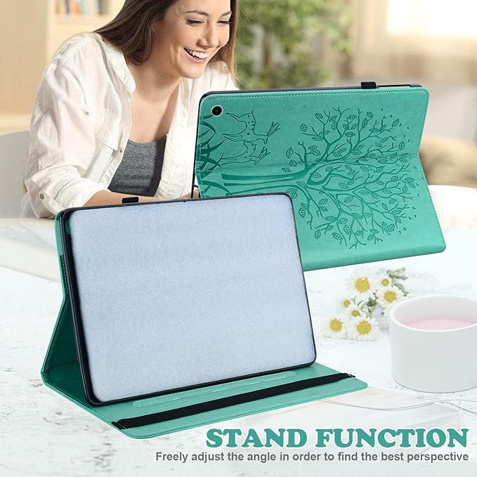ALILANG for Kindle Fire Max 11 Case (13th Generation 2023 Release) Tree Embossed PU Leather Card Slot Shockproof Smart Cover for Kindle Fire Max 11 2023 Tablet Case -Green