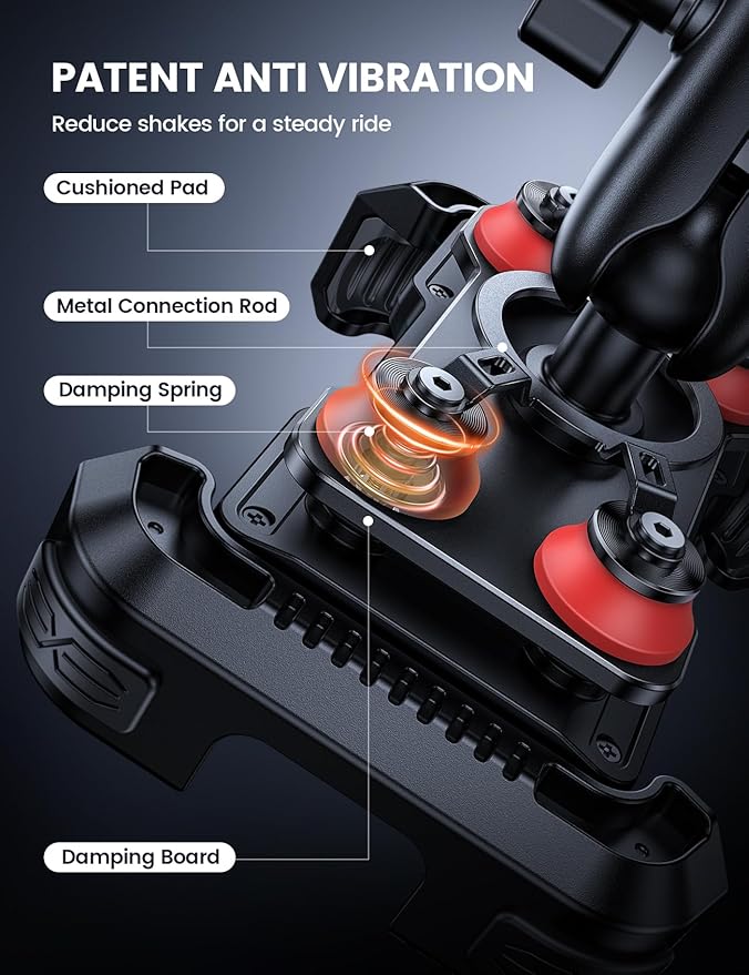 Lamicall Motorcycle Phone Mount Holder - [Dual Vibration Dampener] [Metal Adjustment Arm] Motorcycle Cell Phone Holder Bike Handlebar Phone Mount for iPhone 16 15 14 Pro Max 4.7-6.7 Phones Red
