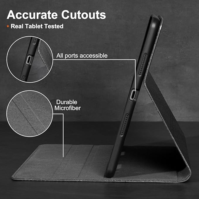 Gexmil Leather Case for iPad 10.2 Inch 9th/8th/7th Gen 2021/2020/2019Premium Cowhide Folio Cover with Pencil Holder Auto Wake/SleepAdjustable Stand Anti FingerprintPalm-Print Black