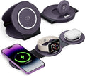 Hicober 3 in 1 Charging Station for Apple Multiple Devices Foldable Travel Wireless Charger 18W for iPhone Air 17 16 15 14 13 Pro Max Plus &ampApple Watch Series/Airpods Purple