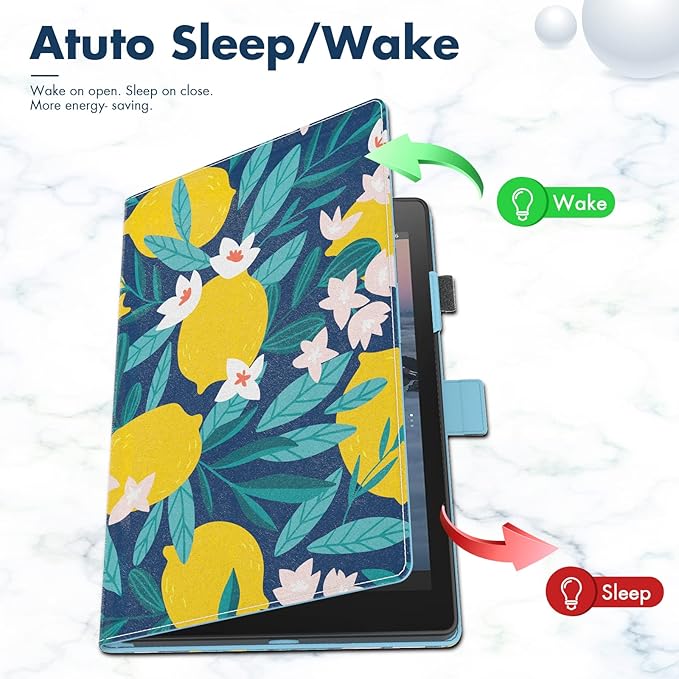 Dteck for Fire HD 8 Tablet Case (8th/7th/6th Generation-2018/2017/2016 Release) 8 Lightweight Folio Case with Auto Sleep Wake &amp Stand Function Hand Strap Protective PU Leather Cute Cover Lemo