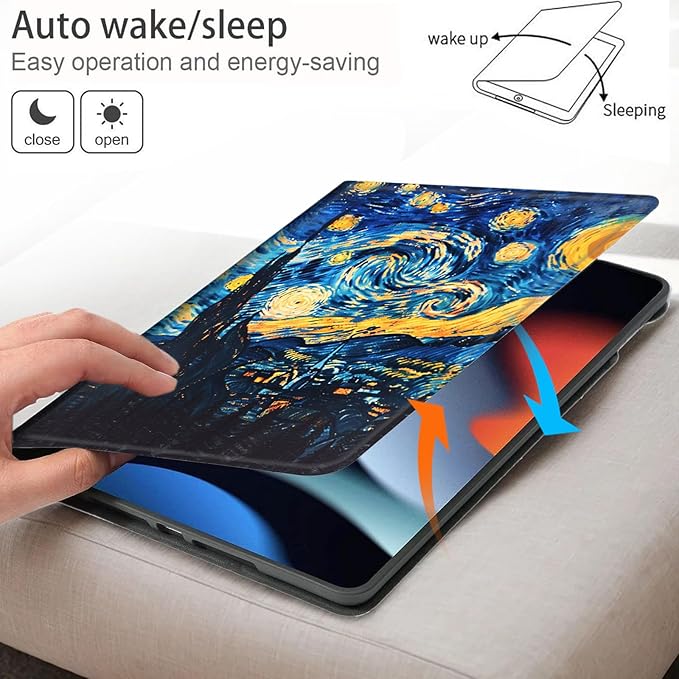 Bxgolkgd Tablet Case for Amazon Kindle Fire HD 8(8th/7th/6th Generation 2018/2017/2016 Release)Shockproof Stand Cover with Heat DissipationAuto Wake/Sleep FunctionVan Gogh Starry Night Art