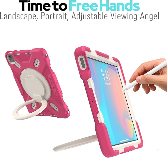 Pepkoo Triple Shockproof Case for iPad Air 5th/4th Generation 10.9 inch 2022/2020 and iPad Pro 11 Case 2022 2021 2020 2018 Gen Kids Boy Girl Cover with Kickstand &amp Shoulder Strap (Pink)