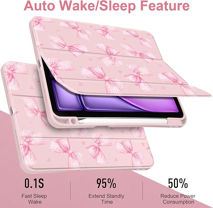 DONGKE Case for iPad Air 11-inch M4 2026 &amp M3 2025 &amp M2 2024 iPad Air 5th/4th Generation 10.9 2022/2020 [Built-in Pencil Holder] Clear Acrylic Back Trifold Stand Smart Cover Gingham Bows