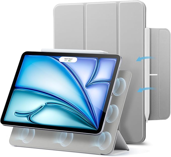 ESR for iPad Air 11 Inch Case M4/M3/M2 (2026/2025/2024) iPad Air 5th/4th Gen (2022/2020) Powerful Magnetic Attachment Slim Trifold Stand Case Auto Wake/Sleep Durable Protection Grey