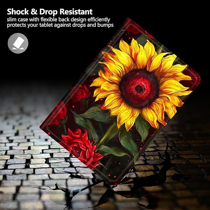 DIGTIALLL Case for Amazon Kindle Fire Max 11 Case (13th Generation 2023 Release) 11 PU Leather Smart Protective Cover with Auto Sleep/WakeSunflowers