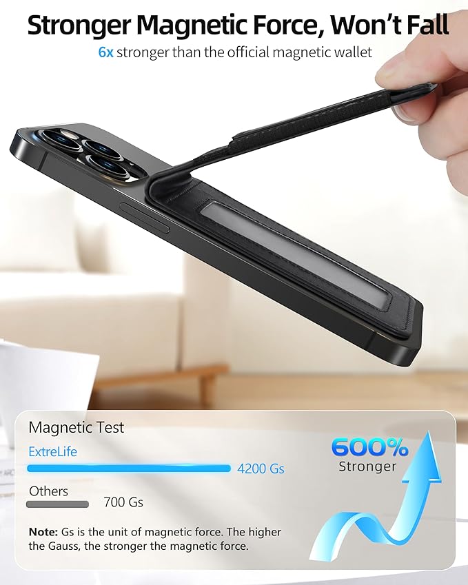 For Magsafe Wallet Stand Strongest Magnetic Wallet for iPhone 17/16/15/14/13 Series for iPhone Walle t with Adjustable Stand ID Window 4 Card Slot Hold 10 Card VeganLeather RFID Blocking Black