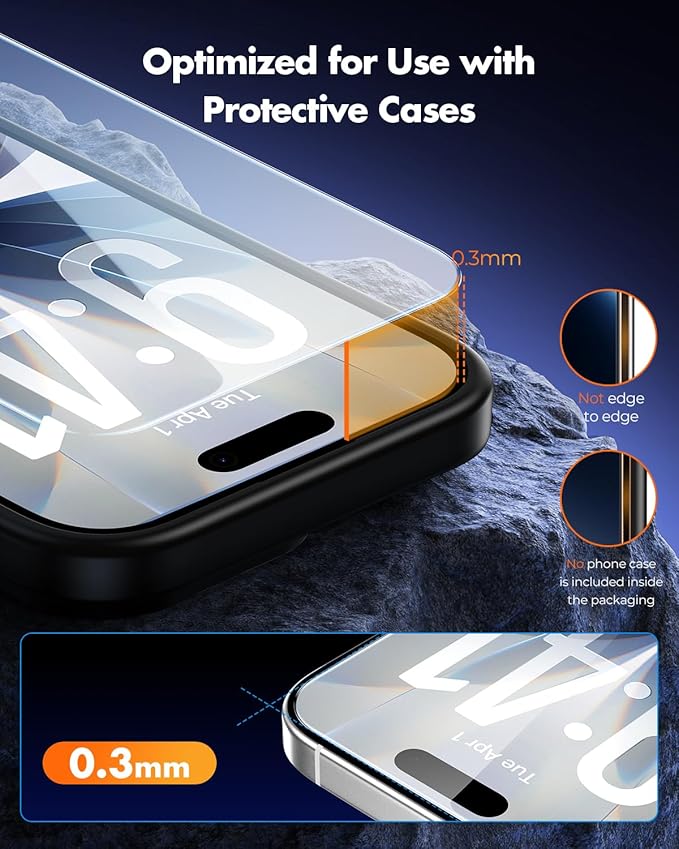 UNBREAKcable for iPhone 17 Screen Protector [Quick-Installation Box] 3-Pack 9H+ Hardness Shatterproof Tempered Glass [99.99% HD Clear] [Case Friendly] [Bubble Free] for iPhone 17 6.3