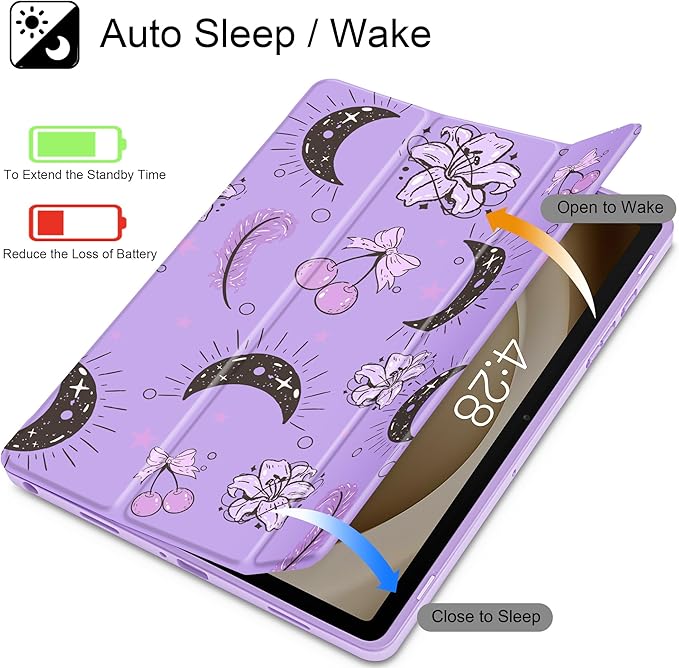 Tuiklol for Samsung Galaxy Tab A9+ Tablet 11” / A9+ Plus 2024 2023Buit-in S-Pen Holder with Clear Protective Cover Transparent Back Shell Auto Wake/Sleep Samsung Tab A9 Plus CoverPurple Flower