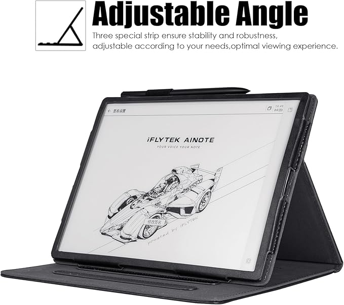 BOZHUORUI Protective Folio Case for iFLYTEK AINOTE 2 10.65-inch Paper TabletMulti-Angle Adjustable StandPremium PU Leather Sleeve Cover with Auto Sleep/Wake &amp Hand Strap (Rock Black)