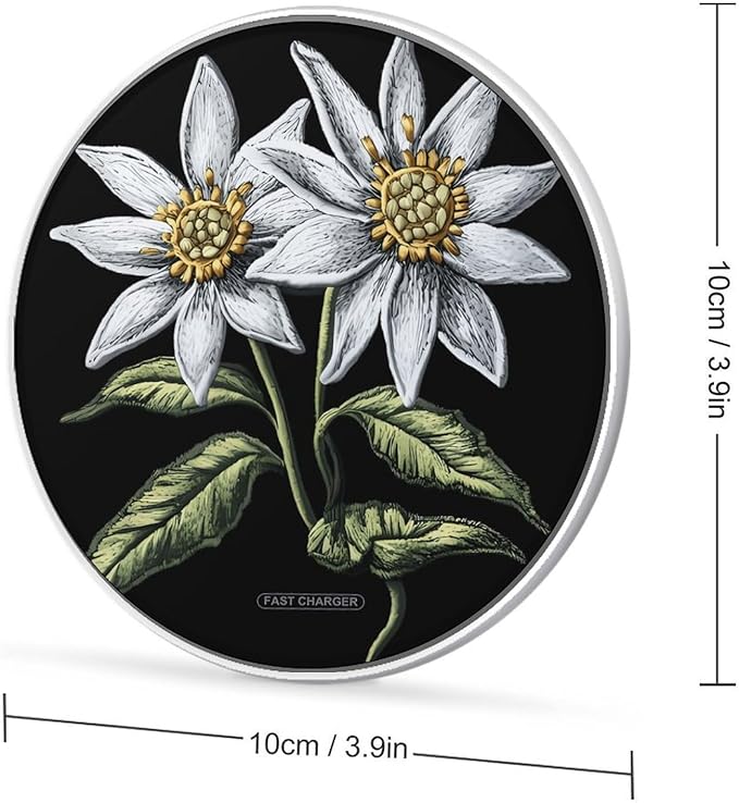 Edelweiss Flower with Leaves Phone Charger Magnetic Charging Pad Anti-Slip with USB Cable