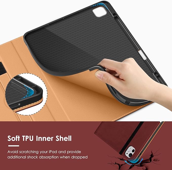 VIKESI Case for iPad Pro 13-inch M5 or M4 Released in 2025 or 2024 Leather Stand Cover with Apple Pencil Holder Auto Wake/Sleep Multiple Viewing Angles Built in Hand Strap &amp PocketBurgundy Re