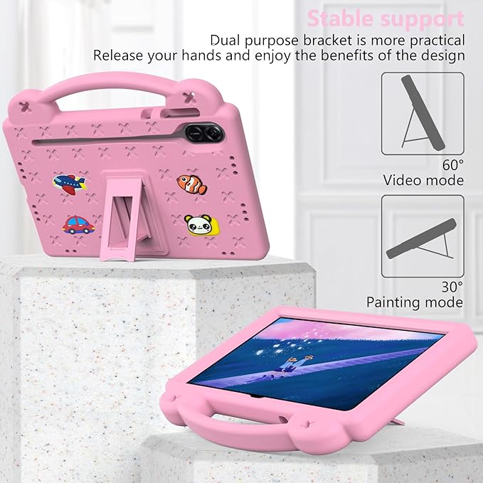 Compatible with Honor Pad X8a 2024/Pad X9 11 inch 2024/Infinix Xpad 11 inch X1101 2024 Tablet Case Kids Shockproof Protective Case with Shoulder Strap &amp Stand Handle Pink