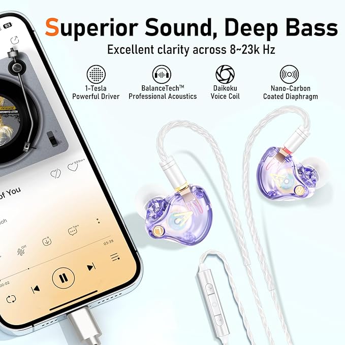 Vibes 202MC USB-C Wired Earbuds - USBC HiFi in Ear Headphones for iPhone 17/16/15 - Noise Isolating Ear Buds w/ Mic - Clear Sound Deep Bass &amp Comfort-Fit Earphones - Silver Plated Cord Carrying
