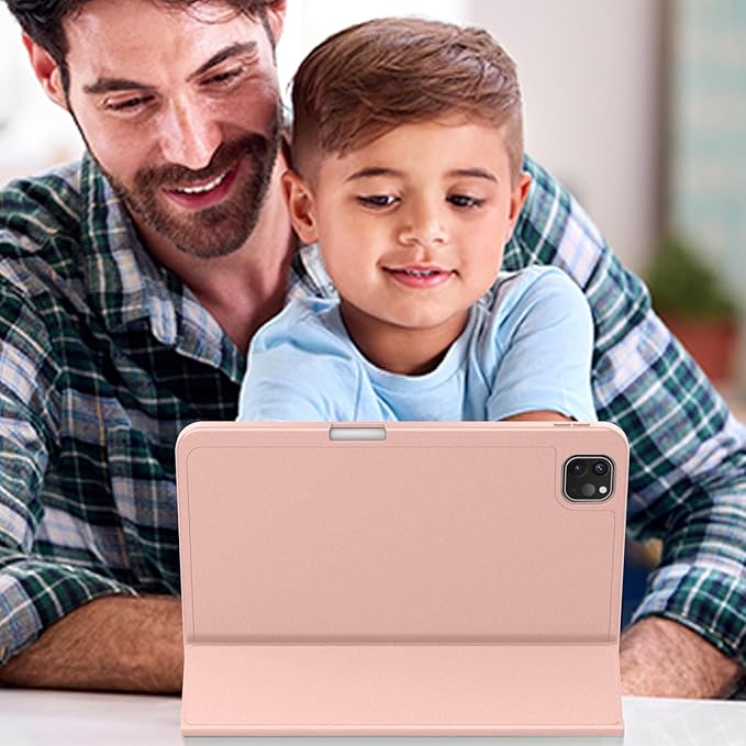 ZryXal New iPad Pro 13 Inch Case (M5) 2025 / (M4) 2024 with Pencil Holder Smart iPad Case [Support Pencil Pro and Pencil (USB-C)] Support Touch ID and Auto Wake/Sleep (Rose Gold)
