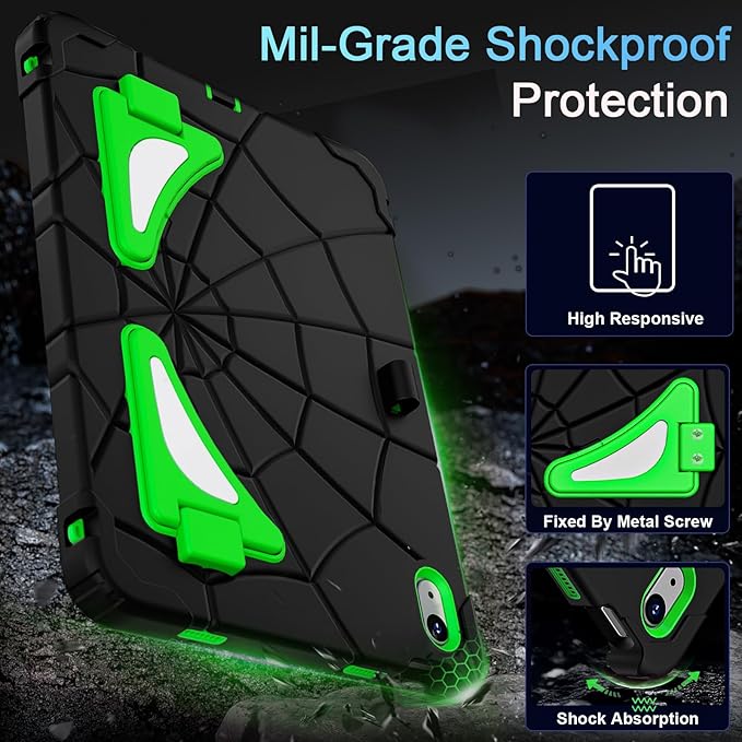Case for iPad (A16) 11th/10th Generation 11.0''/10.9'' 2025/2022Kids Friendly iPad 10.9 Case with Screen ProtectorHeavy Duty Shockproof Cover for 10th Gen iPad CaseBlack Green