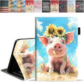 Case for Amazon Kindle Fire 7 Tablet (7 9th/7th Generation 2019/2017 Release) Slim PU Leather Cover with Card Slot &amp Auto Wake/Sleep Watercolor Art Cute Pig