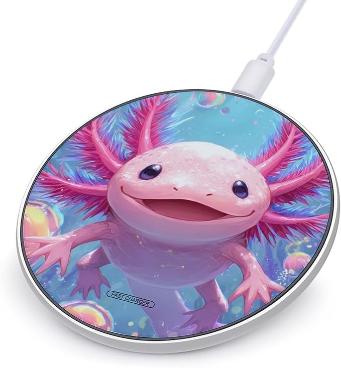 Colorful Axolotl Bubbles Fast Portable Charger 10W Funny Graphic Phone Charging Pad with USB Cable
