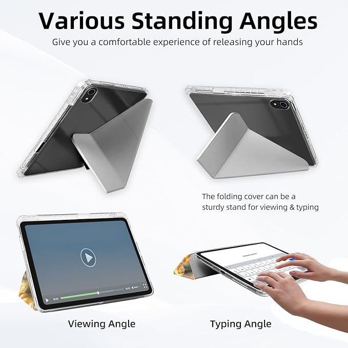 for iPad mini 7 A17 Pro 2024/iPad Mini 6 2021 Case with Pencil HolderFoldable Y-Shaped CoverStylish Clear Multi-Angle Viewing&ampAuto Sleep/Wake Hummingbird Orange Flowers Tablet Case